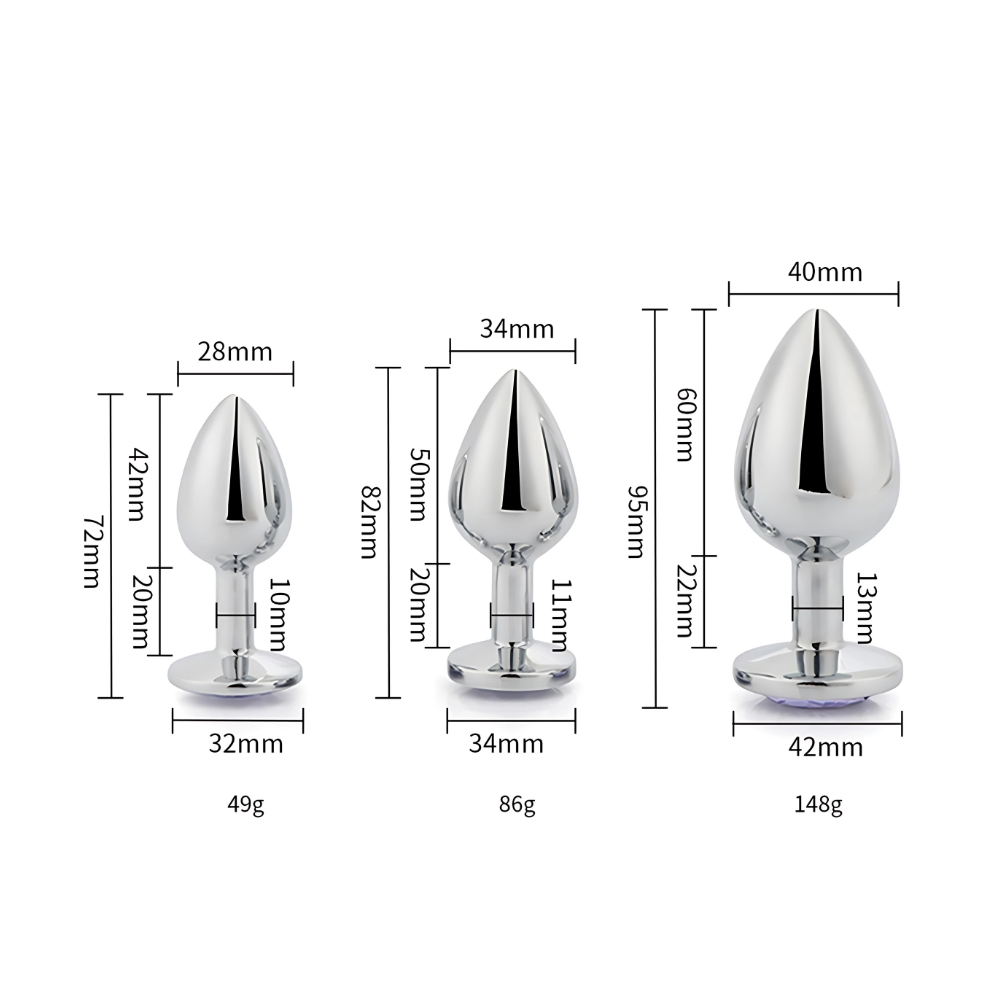 Toosh Metal Butt Plug Silver Set of 3 Clear Stone - Image 9