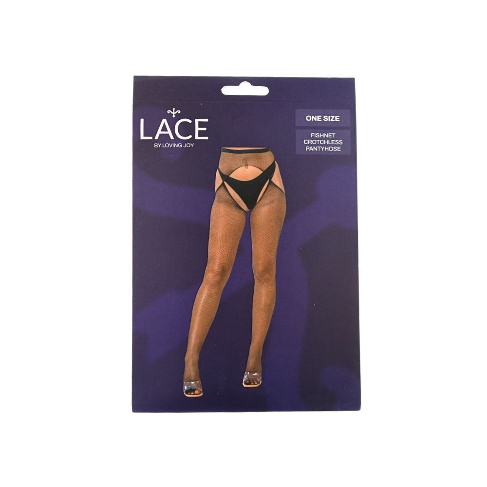 Lace by LJ Fishnet Crotchless Pantyhose Black - Image 5