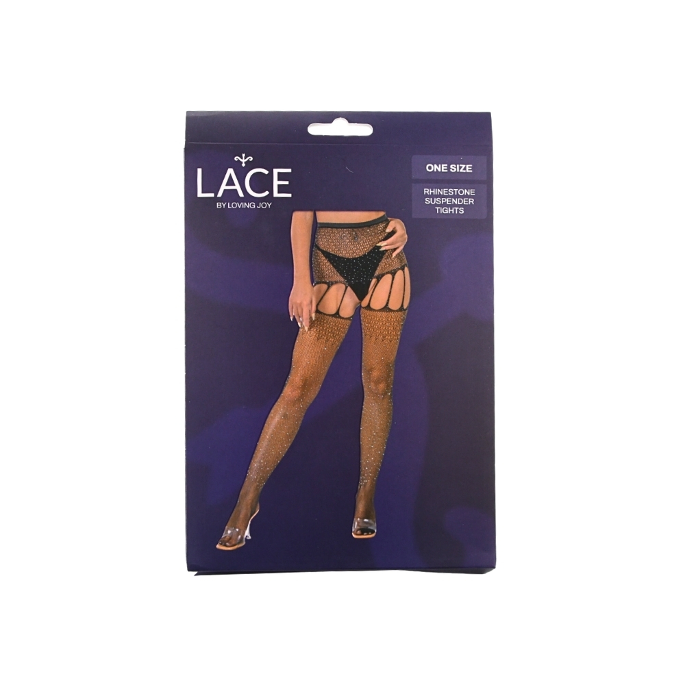 Lace by LJ Rhinestone Suspender Tights Black - Image 5