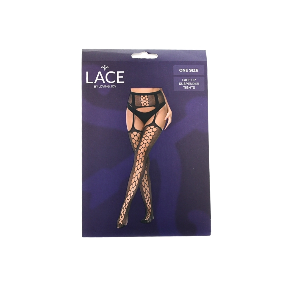 Lace by LJ Lace Up Suspender Tights Black - Image 7