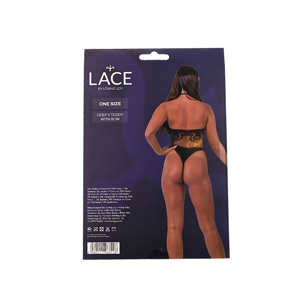 Lace by LJ Deep V Teddy with Bow Black - Image 7